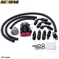 AUTOFAB - Universal Adjustable Fuel Pressure Regulator FPR With 1/8 NPT Gauge & 6 AN Oil Fitting Black+Red AF-7mgte